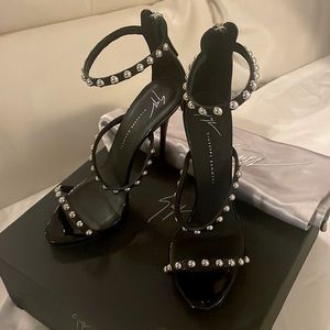 Giuseppe Zanotti Black Patent Leather w/ Silver Studded Heels. Size 38.